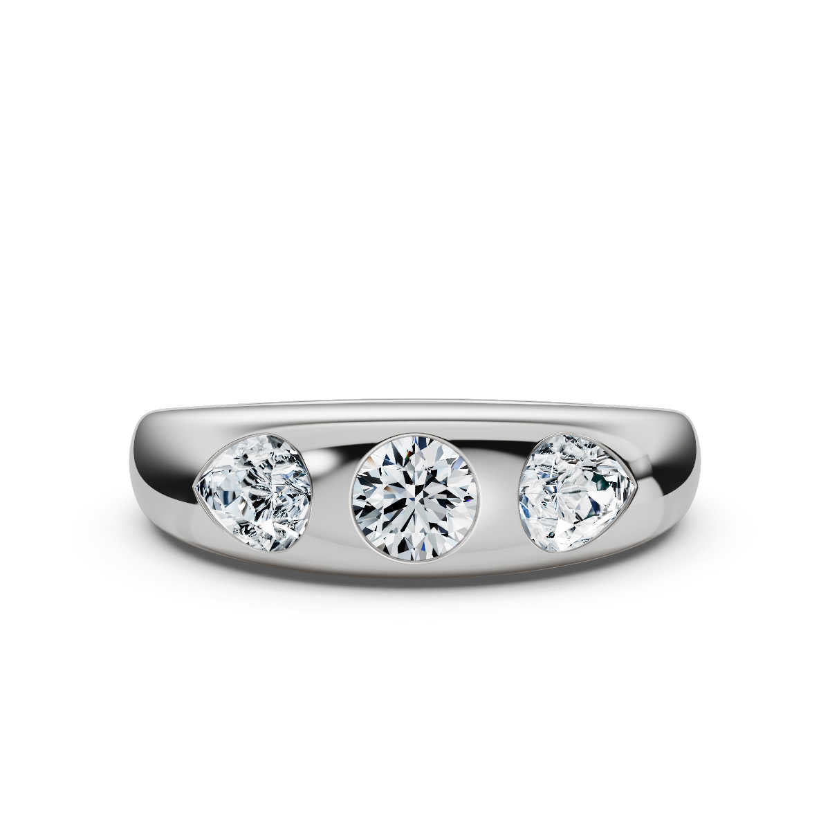 The Trinity Dome: Pear & Round Lab-Grown Diamond Flush Set Ring in Platinum