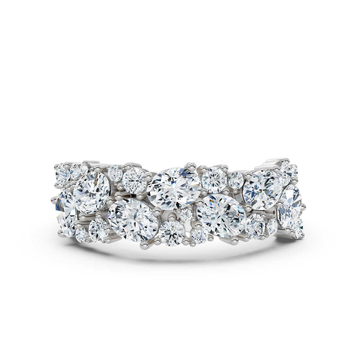 The Callista Band: 1.19 CTW Asymmetrical Oval & Round Lab-Grown Diamond Cluster Ring in 14K White Gold