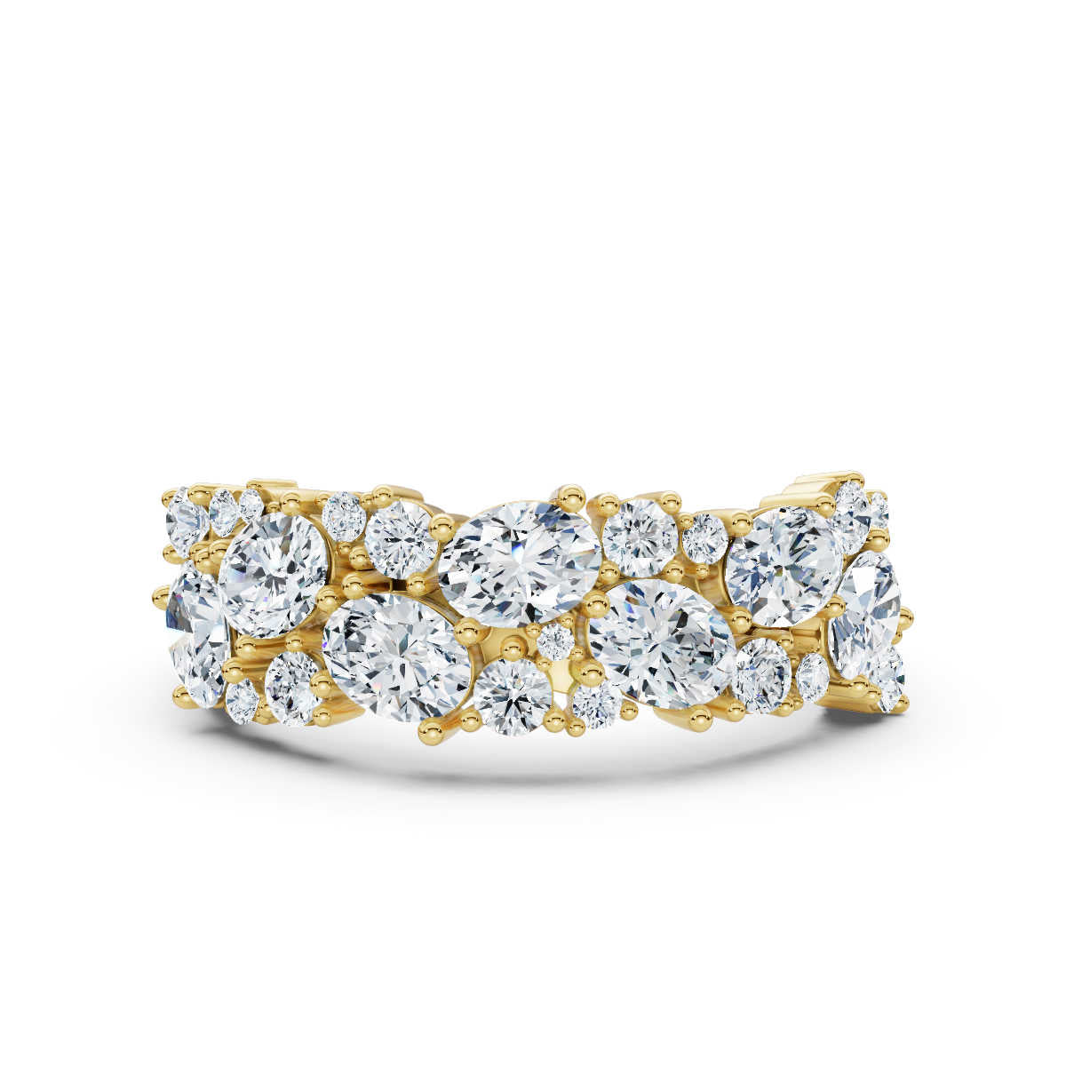 The Callista Band: 1.19 CTW Asymmetrical Oval & Round Lab-Grown Diamond Cluster Ring in 14K Yellow Gold