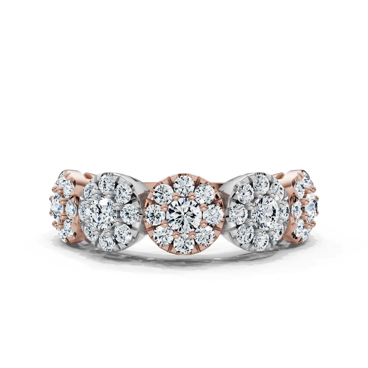 The Stella Band: 0.98 CTW Round Brilliant Lab-Grown Diamond Five-Cluster Ring in 14K Two-Tone Rose & White Gold