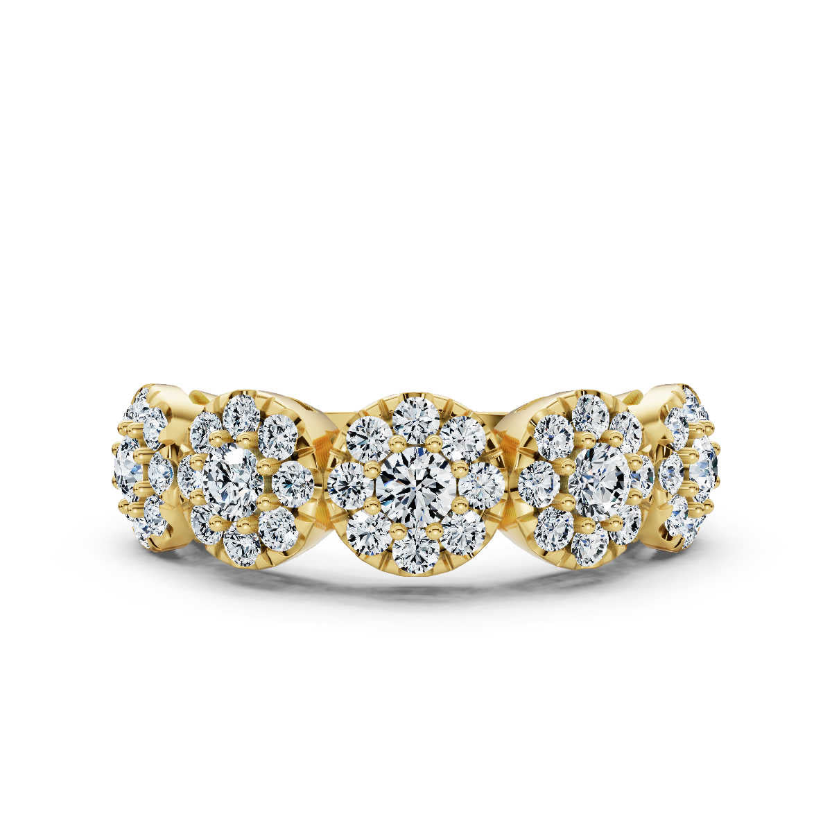 The Stella Band: 0.98 CTW Round Brilliant Lab-Grown Diamond Five-Cluster Ring in 14K Yellow Gold