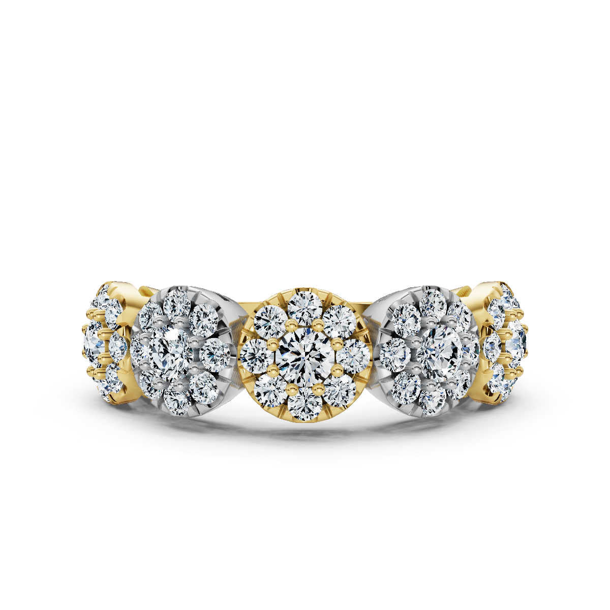 The Stella Band: 0.98 CTW Round Brilliant Lab-Grown Diamond Five-Cluster Ring in 14K Two-Tone Gold