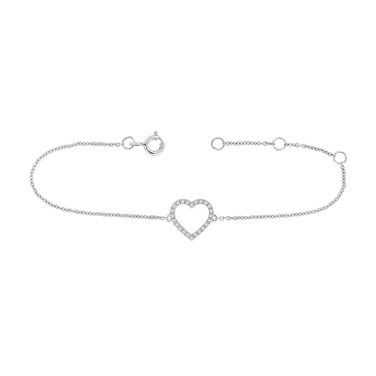 The Juliet Bracelet: 0.13 CTW Open Heart Pavé Lab-Grown Diamond Chain Bracelet 18K Gold Wristband