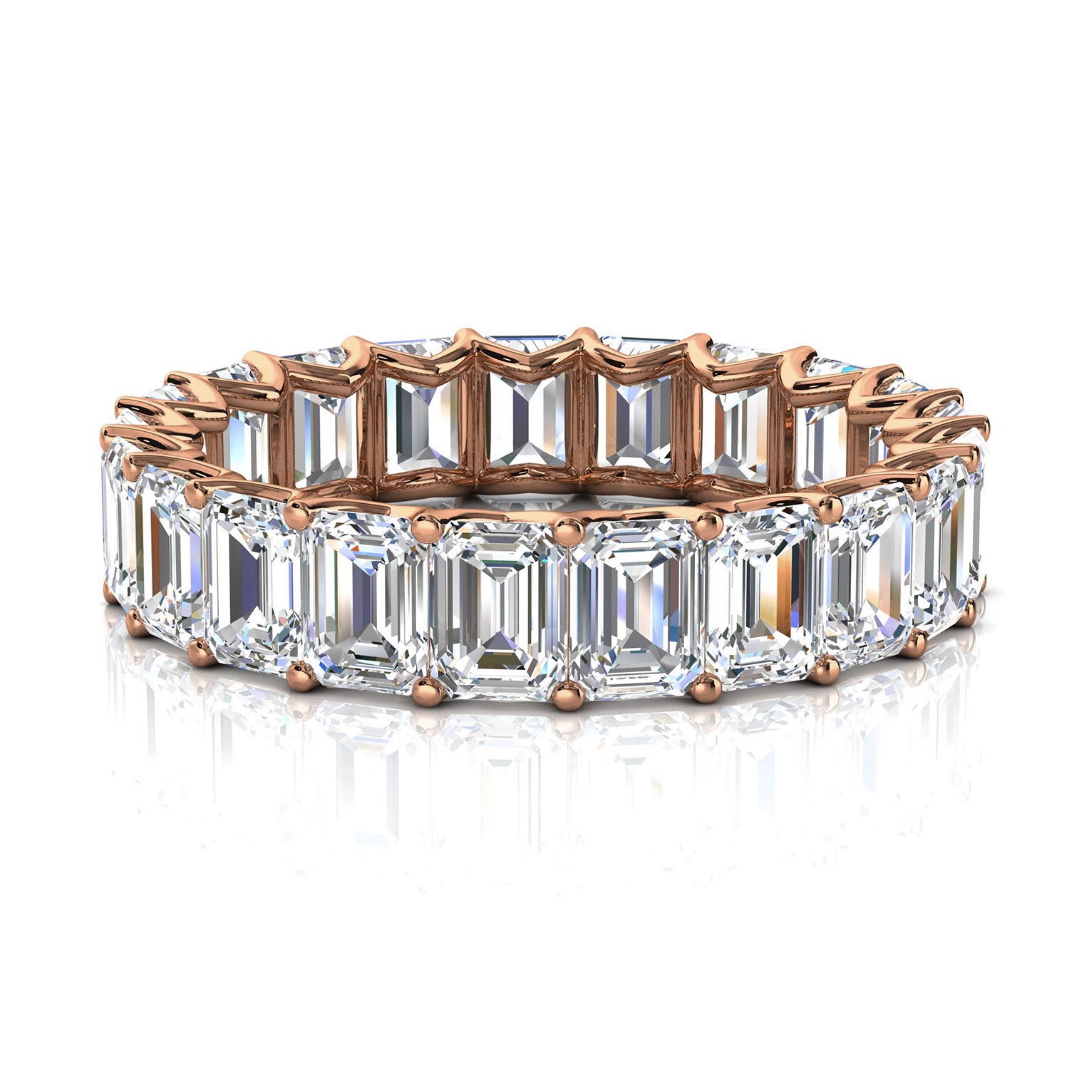 The Sovereign: 4.1mm Emerald-Cut Lab-Grown 3.9 CWT Diamond Eternity Band in 18K Rose Gold Ring