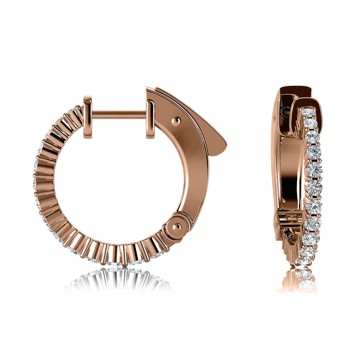 The Helena Inside-Out: 1.00 CTW Round Lab-Grown Diamond Premium Huggie Hoop Earrings 18K Gold