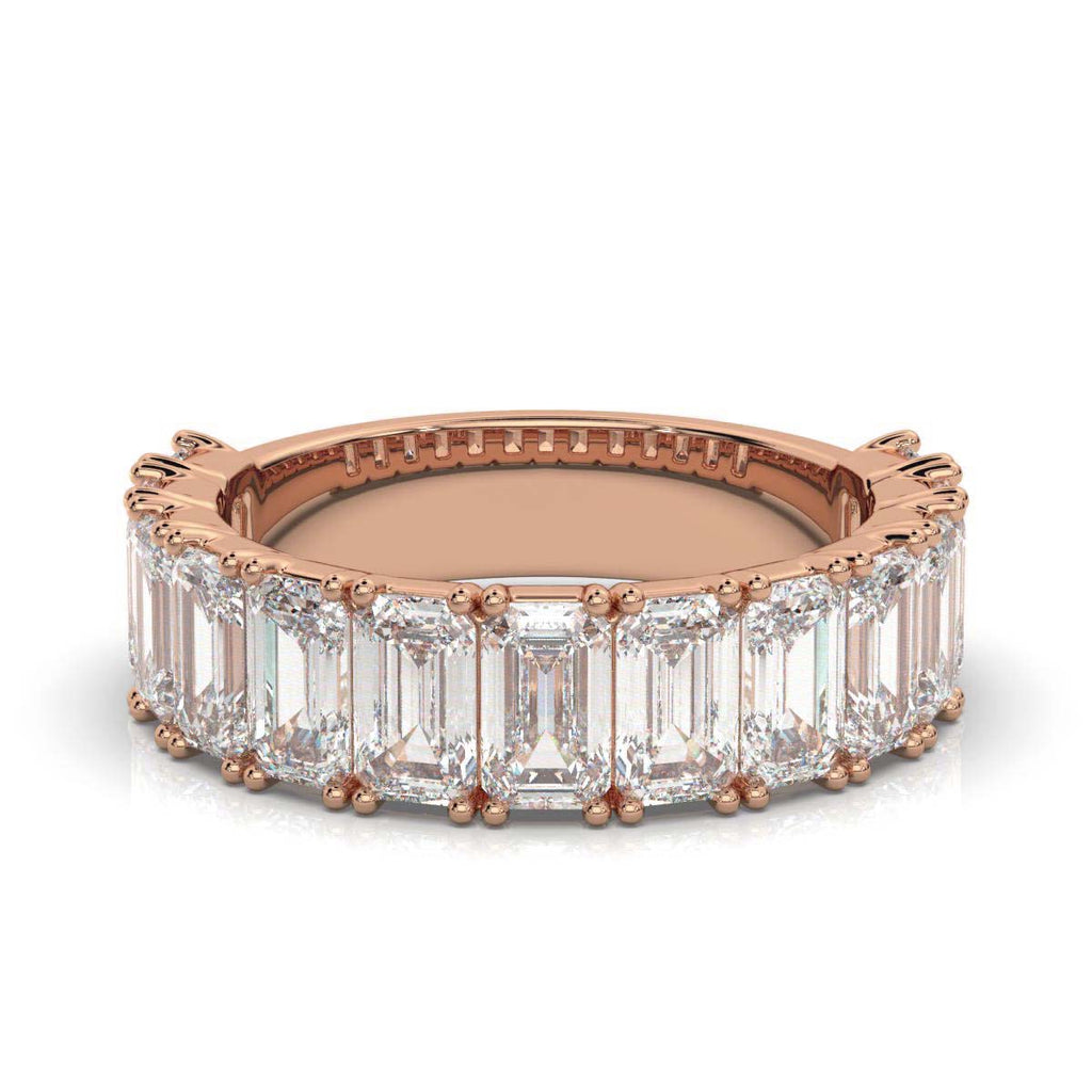 The Empress Cascade: 3.77 CTW Emerald-Cut Diamond Shared-Prong Band in 14K Rose Gold Ring