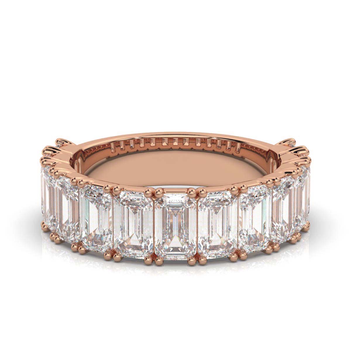The Empress Cascade: 3.77 CTW Emerald-Cut Diamond Shared-Prong Band in 14K Rose Gold Ring