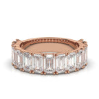 The Empress Cascade: 3.77 CTW Emerald-Cut Diamond Shared-Prong Band in 14K Rose Gold Ring