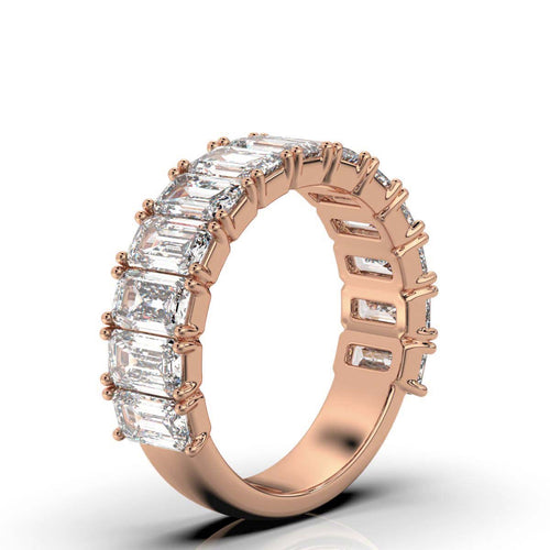 The Empress Cascade: 3.77 CTW Emerald-Cut Diamond Shared-Prong Band in 18K Rose Gold Ring