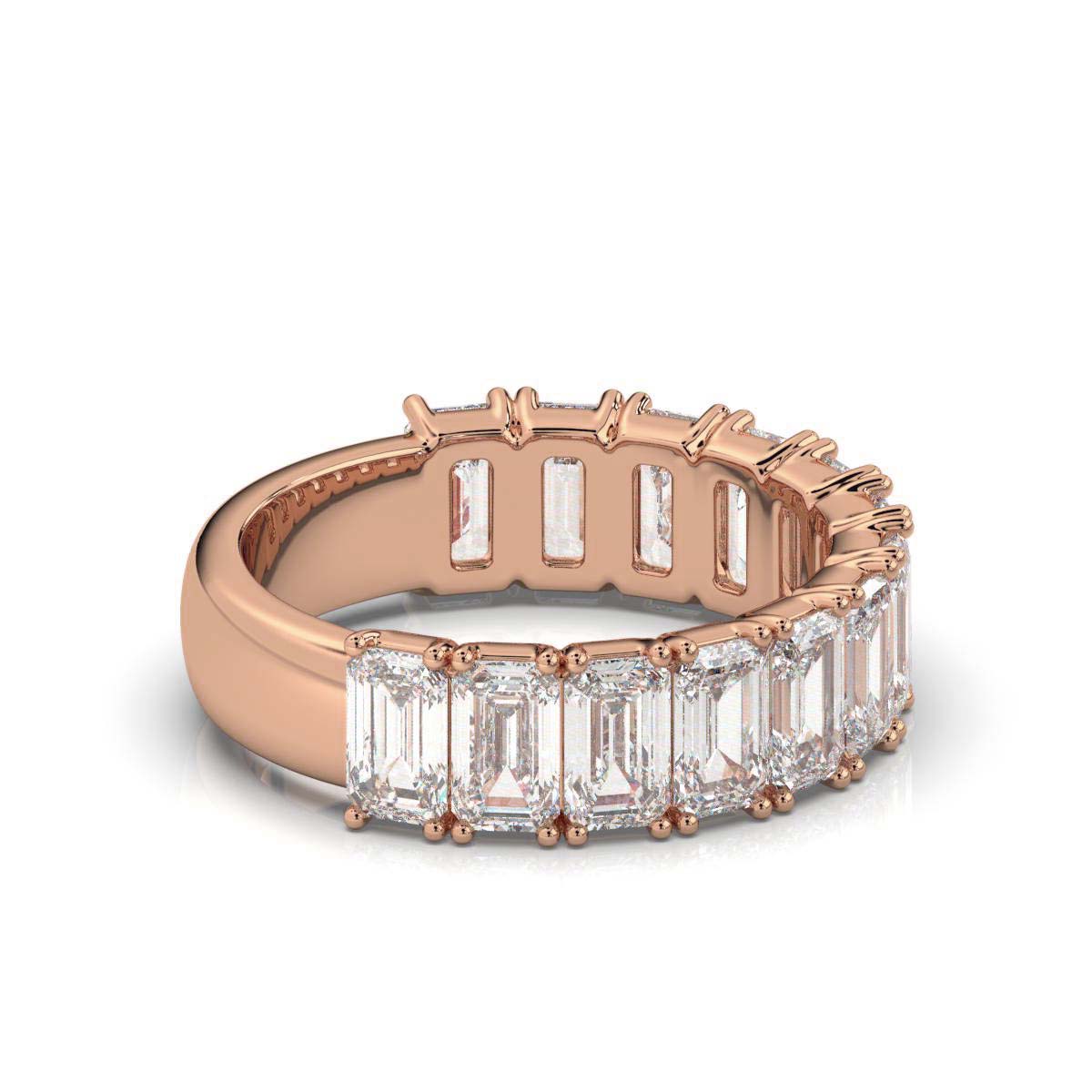 The Empress Cascade: 3.77 CTW Emerald-Cut Diamond Shared-Prong Band in 14K Rose Gold Ring