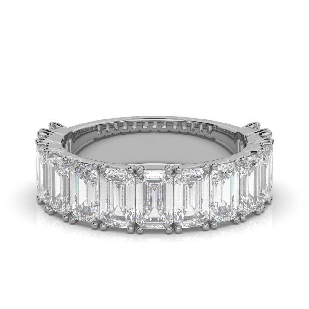 The Empress Cascade: 3.77 CTW Emerald-Cut Diamond Shared-Prong Band in 18K White Gold Ring