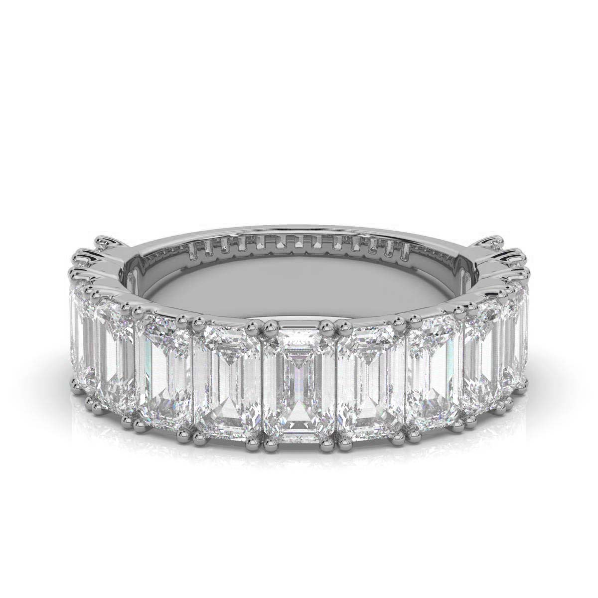The Empress Cascade: 3.77 CTW Emerald-Cut Diamond Shared-Prong Band in 14K White Gold Ring