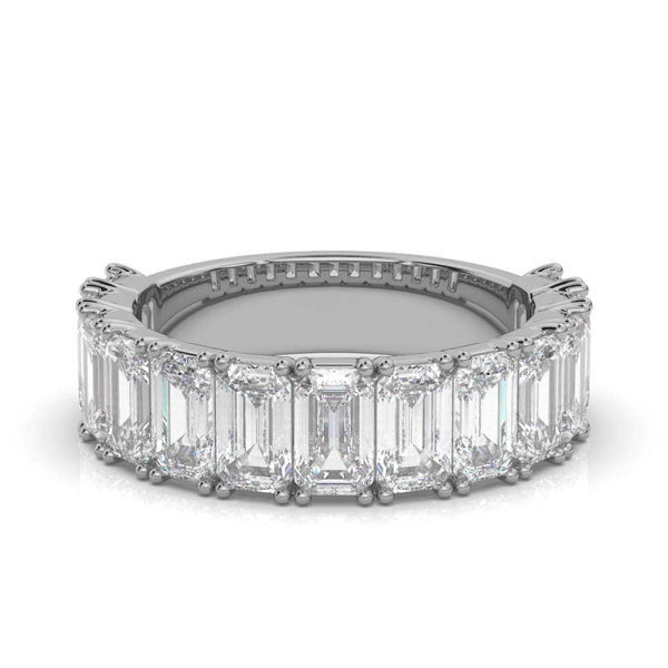 The Empress Cascade: 3.77 CTW Emerald-Cut Diamond Shared-Prong Band in 18K White Gold Ring