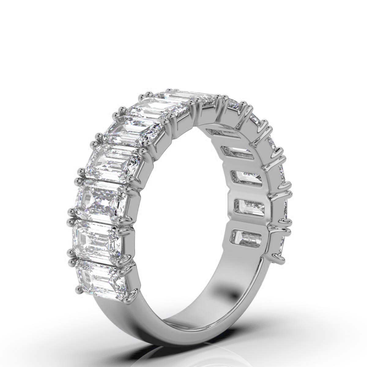 The Empress Cascade: 3.77 CTW Emerald-Cut Diamond Shared-Prong Band in 14K White Gold Ring