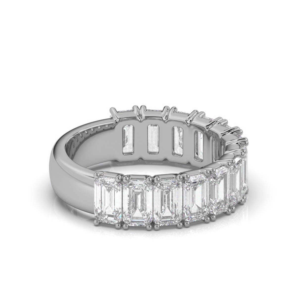 The Empress Cascade: 3.77 CTW Emerald-Cut Diamond Shared-Prong Band in 14K White Gold Ring