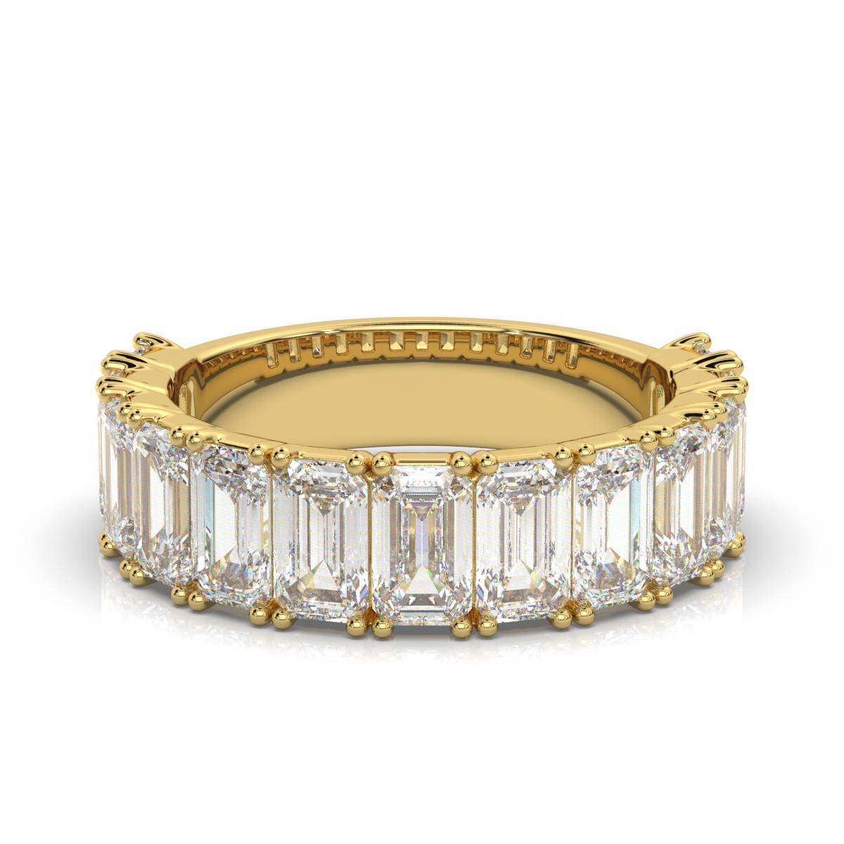 The Empress Cascade: 3.77 CTW Emerald-Cut Diamond Shared-Prong Band in 14K Yellow Gold Ring