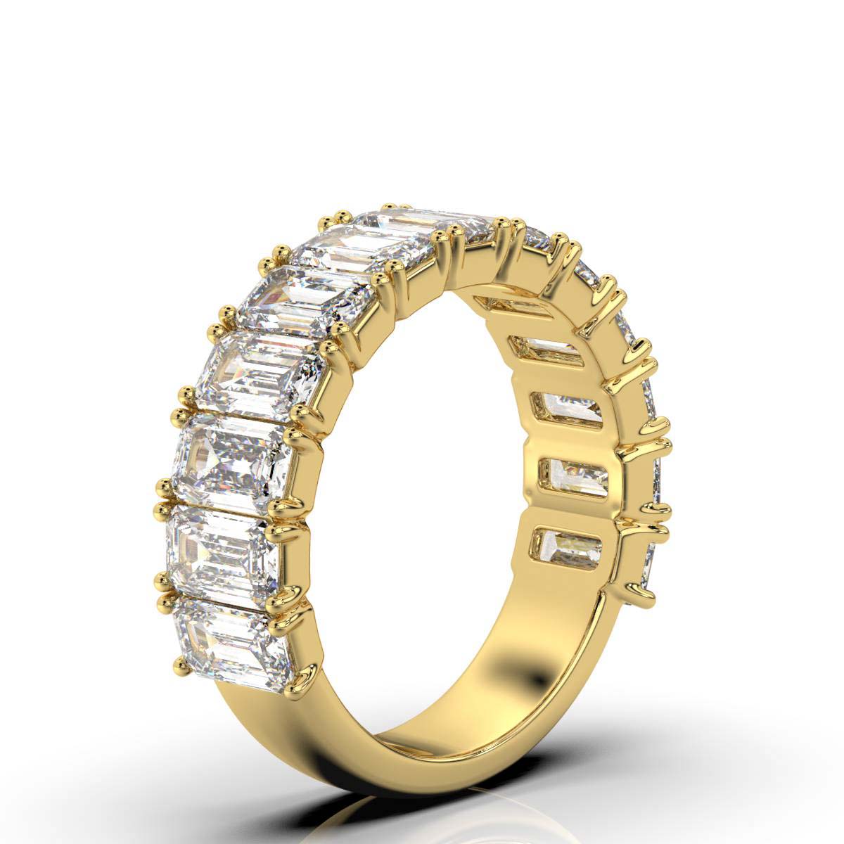 The Empress Cascade: 3.77 CTW Emerald-Cut Diamond Shared-Prong Band in 14K Yellow Gold Ring