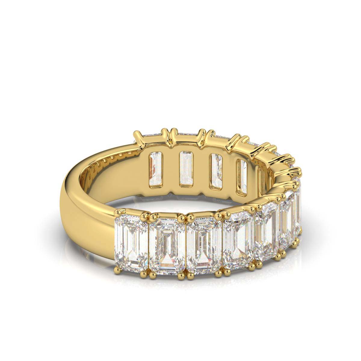 The Empress Cascade: 3.77 CTW Emerald-Cut Diamond Shared-Prong Band in 14K Yellow Gold Ring