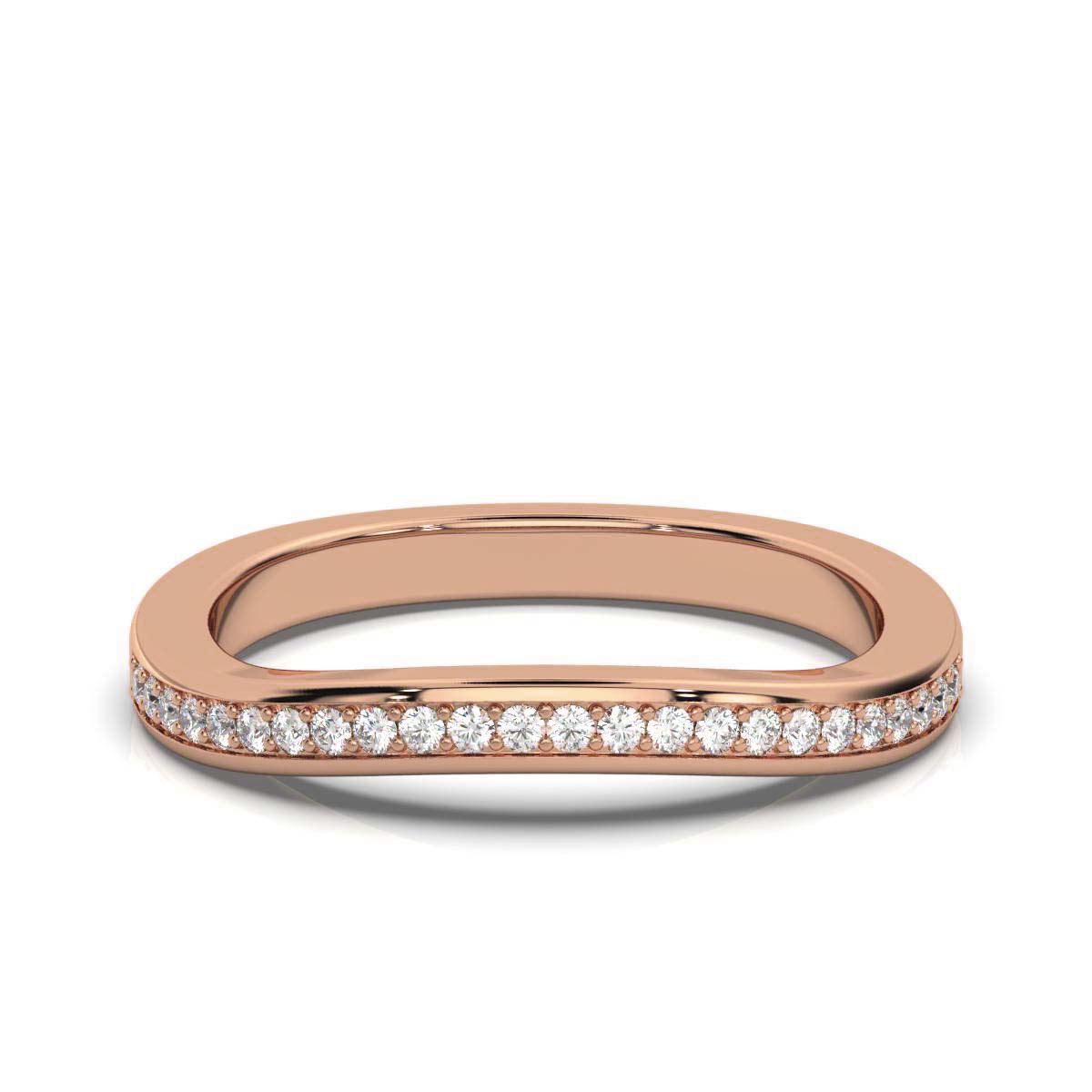 The Contour Ribbon: 0.12 CTW Curved Pavé Diamond Wedding Band 14K-18K Gold/Platinum Ring