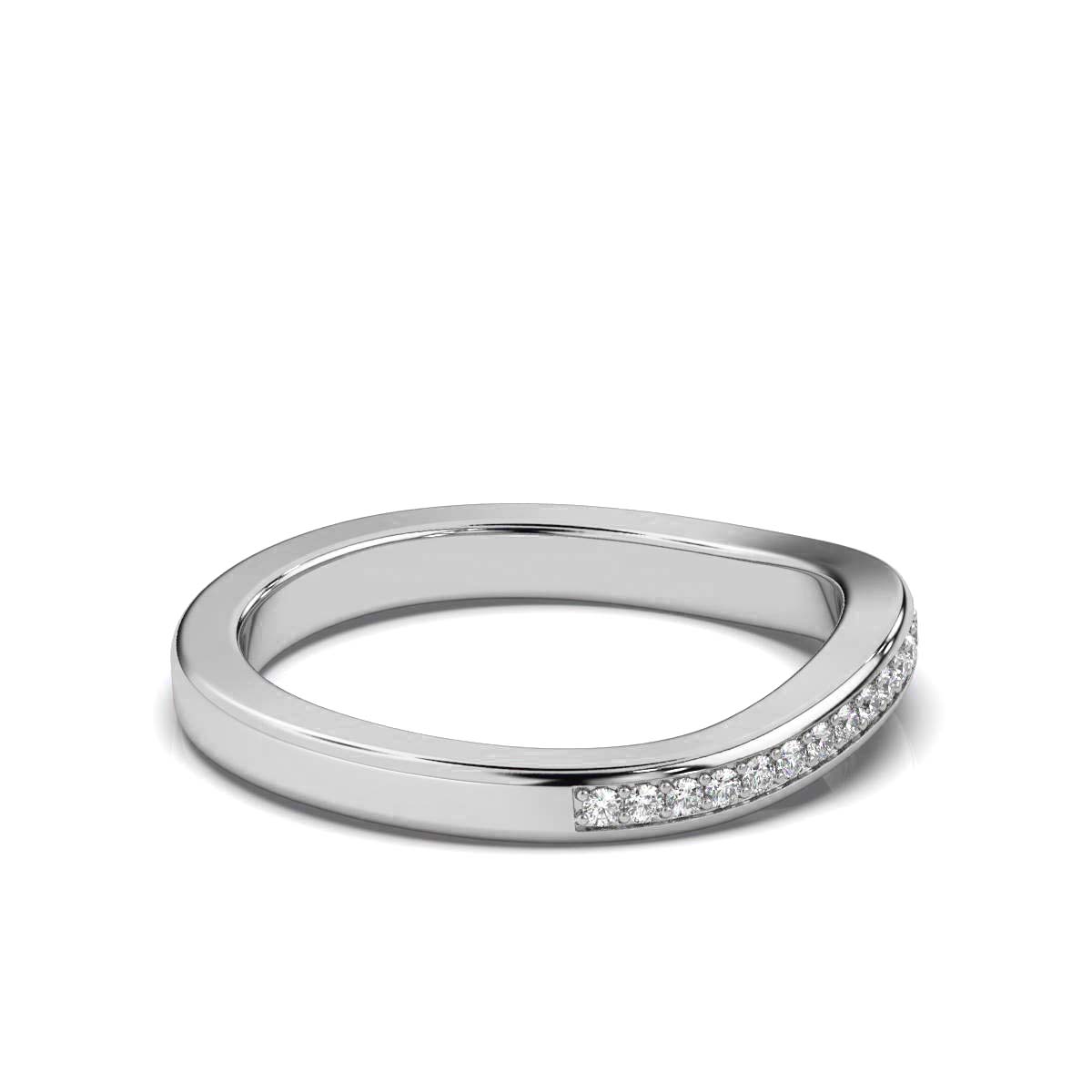 The Contour Ribbon: 0.12 CTW Curved Pavé Diamond Wedding Band 14K-18K Gold/Platinum Ring