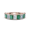 The Paradigm Band: Alternating Green & White Emerald-Cut 2.2 CWT Diamond Ring in 14K Rose Gold