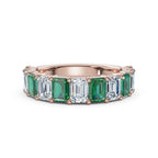 The Paradigm Band: Alternating Green & White Emerald-Cut 2.2 CWT Diamond Ring in 14K Rose Gold