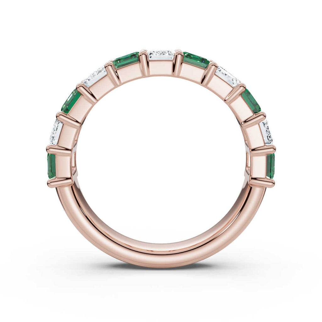 The Paradigm Band: Alternating Green & White Emerald-Cut 2.2 CWT Diamond Ring in 14K Rose Gold