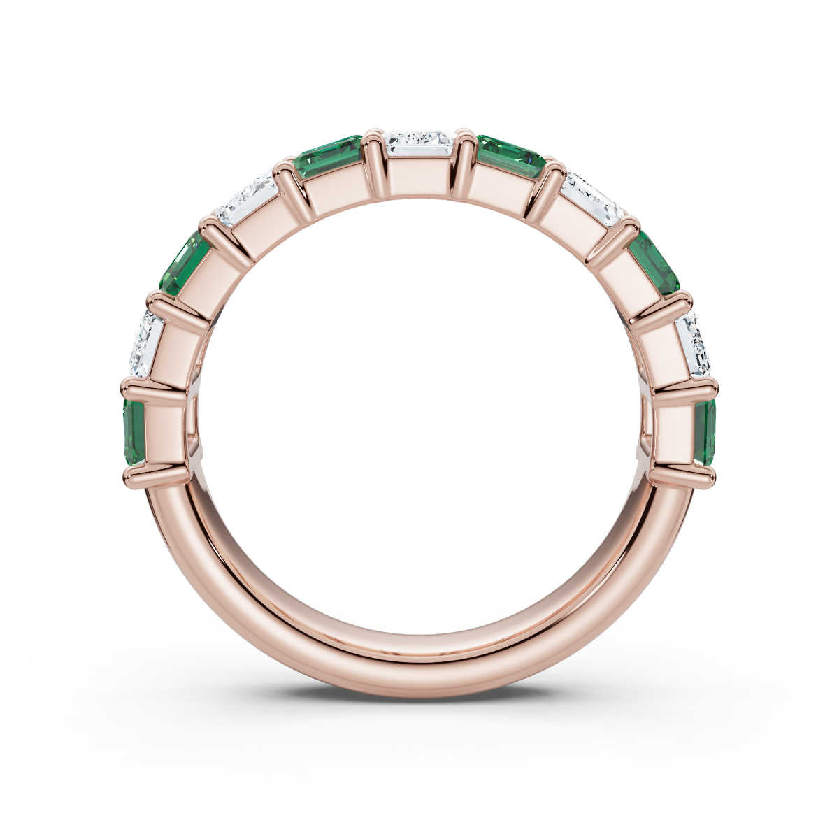 The Paradigm Band: Alternating Green & White Emerald-Cut 2.2 CWT Diamond Ring in 14K Rose Gold
