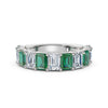 The Paradigm Band: Alternating Green & White Emerald-Cut Diamond Ring in 14K White Gold