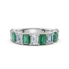 The Paradigm Band: Alternating Green & White Emerald-Cut Diamond Ring in 14K White Gold