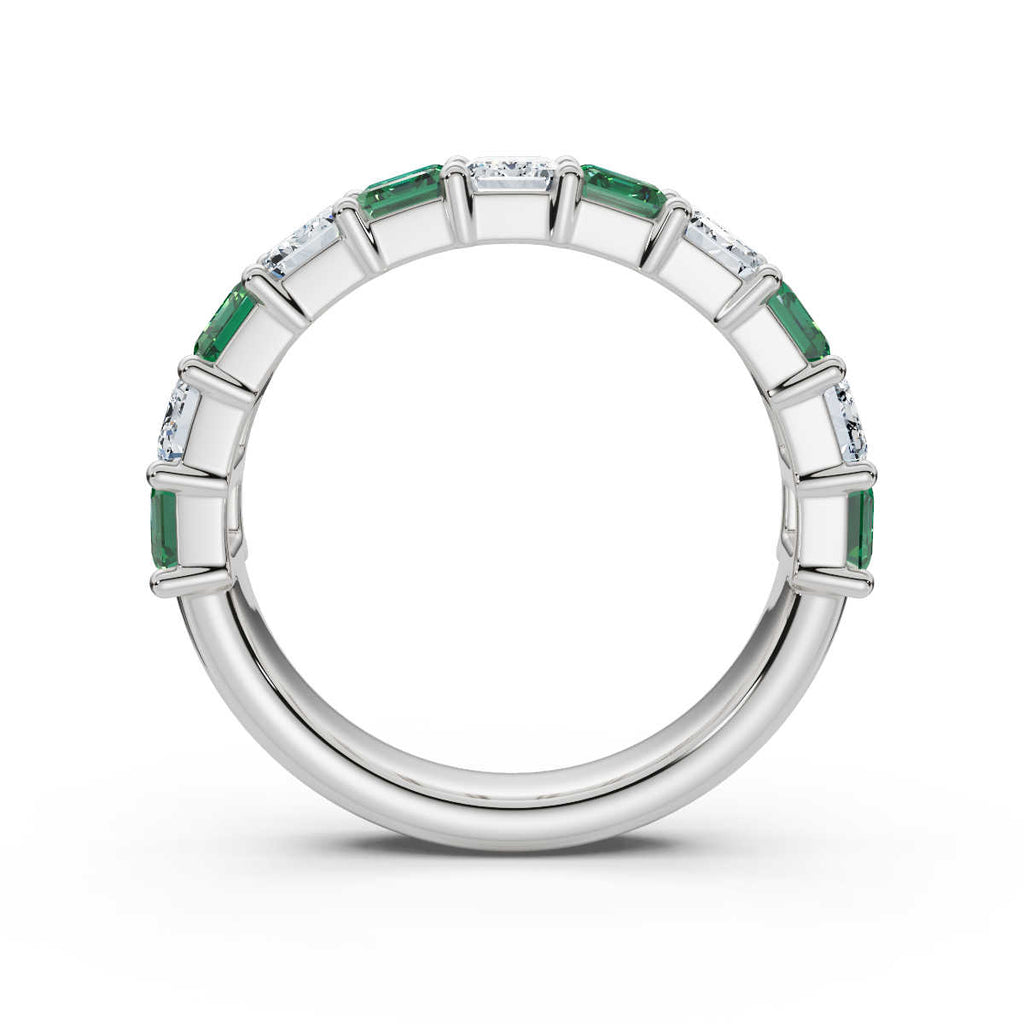 The Paradigm Band: Alternating Green & White Emerald-Cut Diamond Ring in 14K White Gold