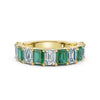 The Paradigm Band: Alternating Green & White Emerald-Cut 2.2 CWT Diamond Ring in 14K Yellow Gold Ring