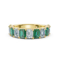 The Paradigm Band: Alternating Green & White Emerald-Cut 2.2 CWT Diamond Ring in 14K Yellow Gold Ring