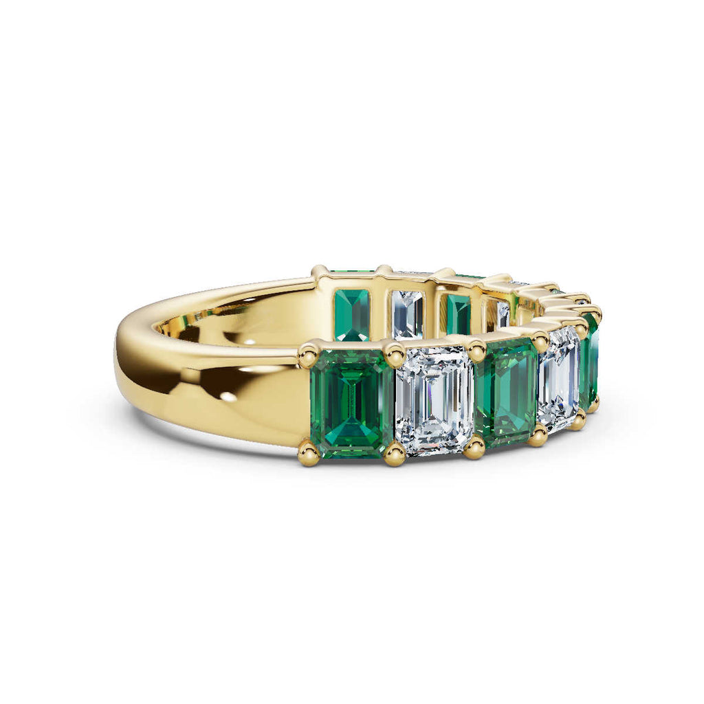The Paradigm Band: Alternating Green & White Emerald-Cut 2.2 CWT Diamond Ring in 14K Yellow Gold Ring