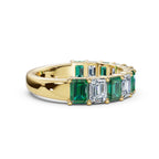 The Paradigm Band: Alternating Green & White Emerald-Cut 2.2 CWT Diamond Ring in 14K Yellow Gold Ring