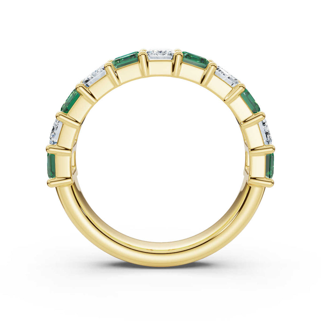 The Paradigm Band: Alternating Green & White Emerald-Cut 2.2 CWT Diamond Ring in 14K Yellow Gold Ring