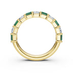 The Paradigm Band: Alternating Green & White Emerald-Cut 2.2 CWT Diamond Ring in 14K Yellow Gold Ring