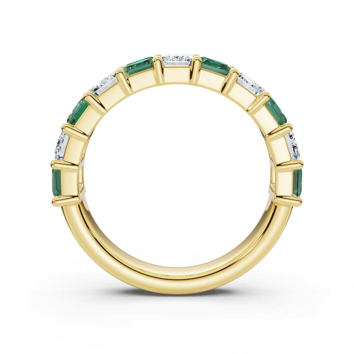 The Paradigm Band: Alternating Green & White Emerald-Cut 2.2 CWT Diamond Ring in 14K Yellow Gold Ring