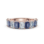 The Paradigm Band: 2.20 CTW Alternating White & Blue Emerald-Cut Lab-Grown Diamond Ring in 14K-18K Rose Gold