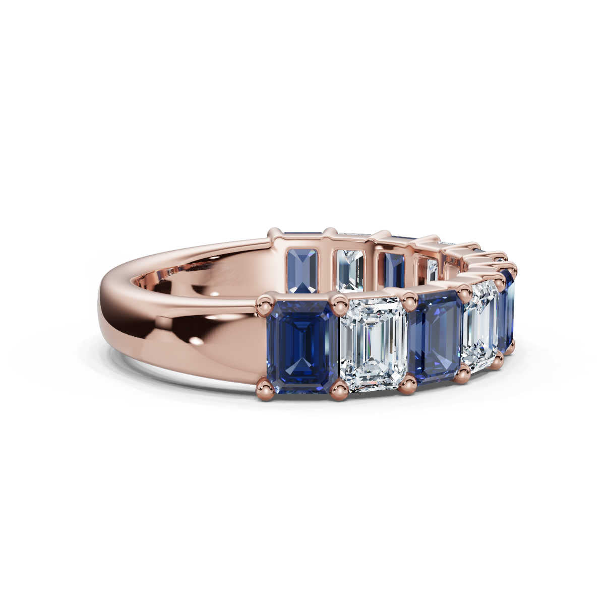 The Paradigm Band: 2.20 CTW Alternating White & Blue Emerald-Cut Lab-Grown Diamond Ring in 14K-18K Rose Gold