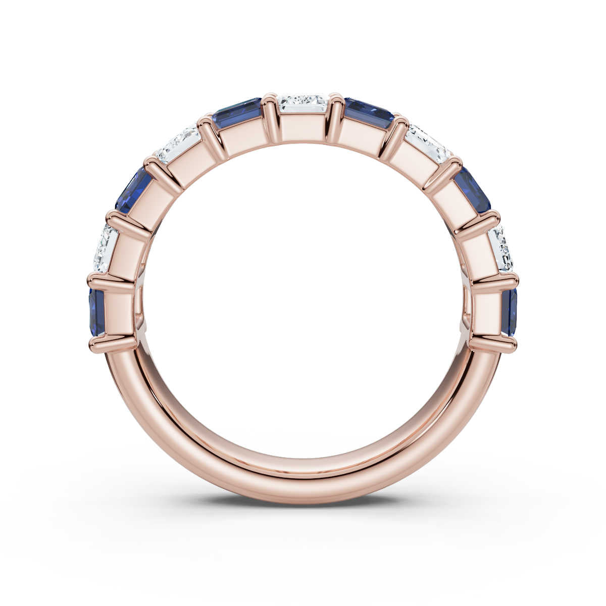 The Paradigm Band: 2.20 CTW Alternating White & Blue Emerald-Cut Lab-Grown Diamond Ring in 14K-18K Rose Gold