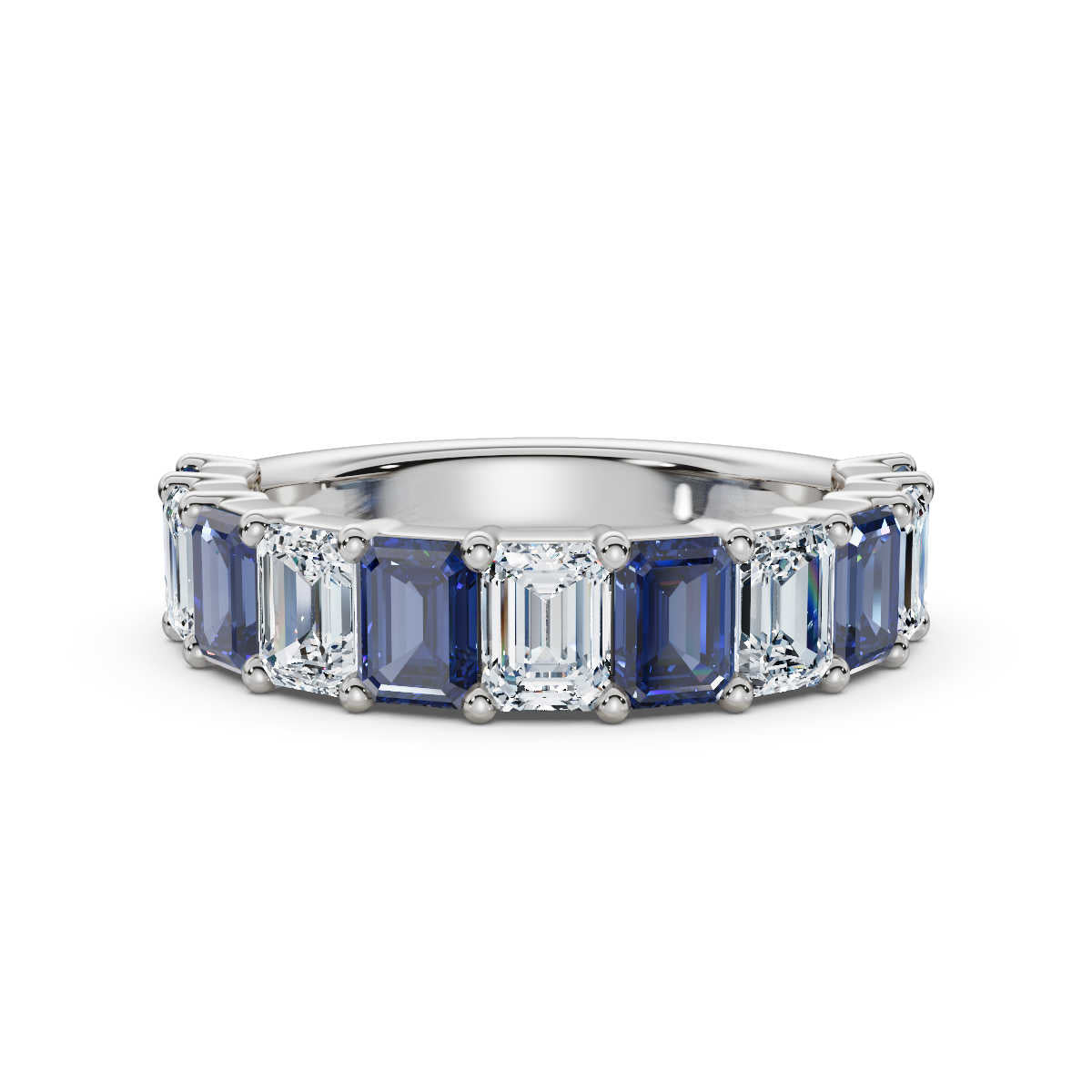 The Paradigm Band: 2.20 CTW Alternating White & Blue Emerald-Cut Lab-Grown Diamond Ring in 18K White Gold Ring