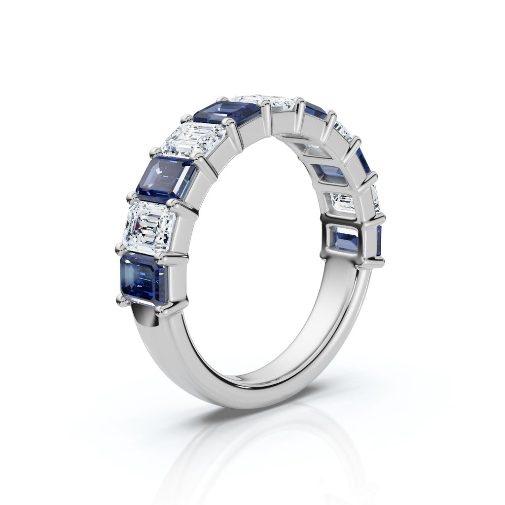 The Paradigm Band: 2.20 CTW Alternating White & Blue Emerald-Cut Lab-Grown Diamond Ring in 18K White Gold Ring