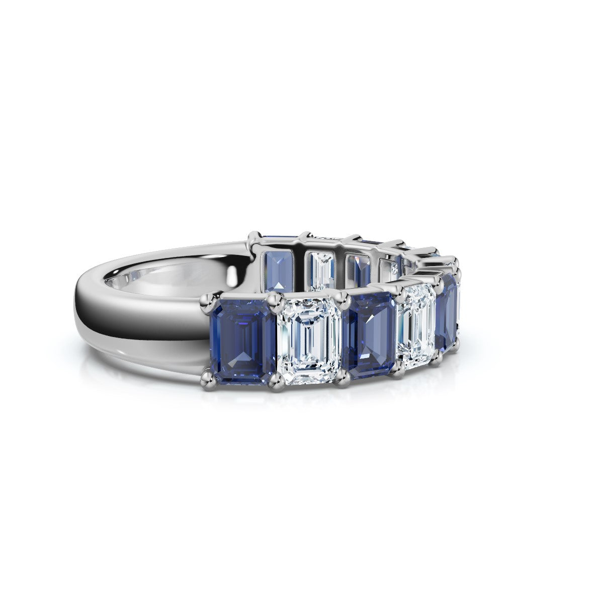 The Paradigm Band: 2.20 CTW Alternating White & Blue Emerald-Cut Lab-Grown Diamond Ring in Premium Platinum