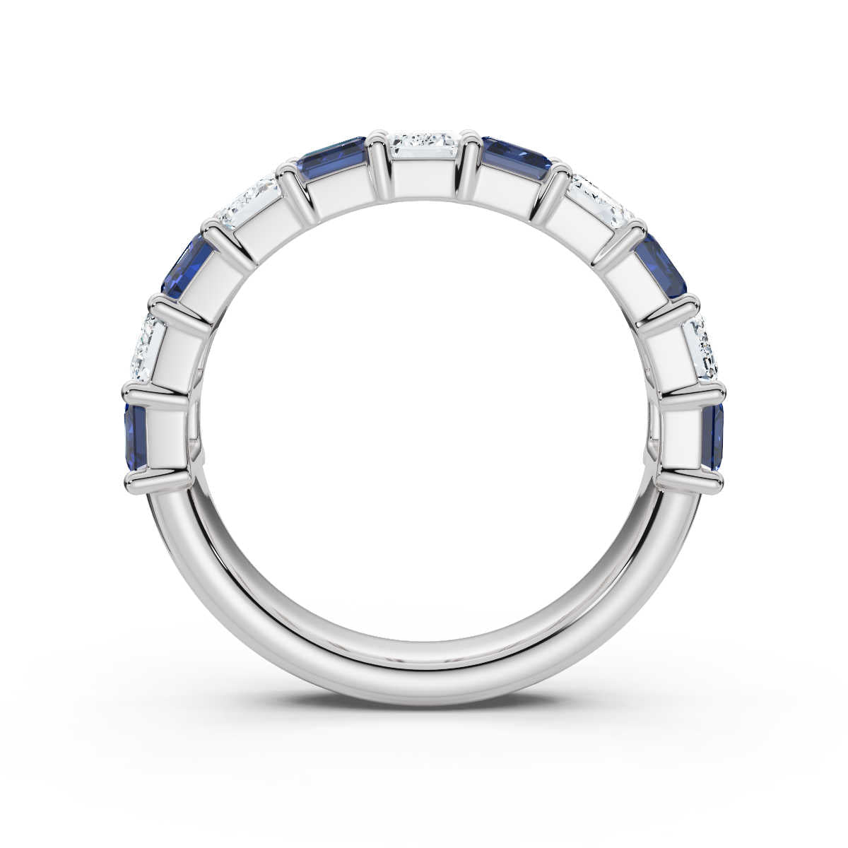 The Paradigm Band: 2.20 CTW Alternating White & Blue Emerald-Cut Lab-Grown Diamond Ring in Premium Platinum
