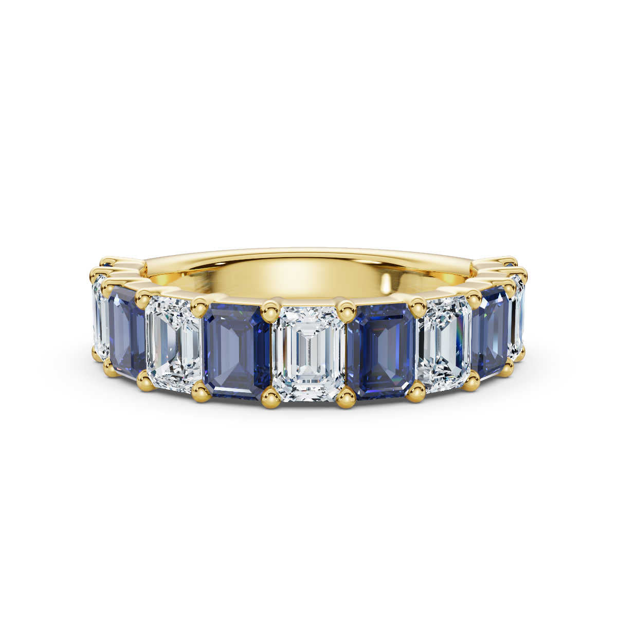 The Paradigm Band: 2.20 CTW Alternating White & Blue Emerald-Cut Lab-Grown Diamond Ring in 14K Yellow Gold