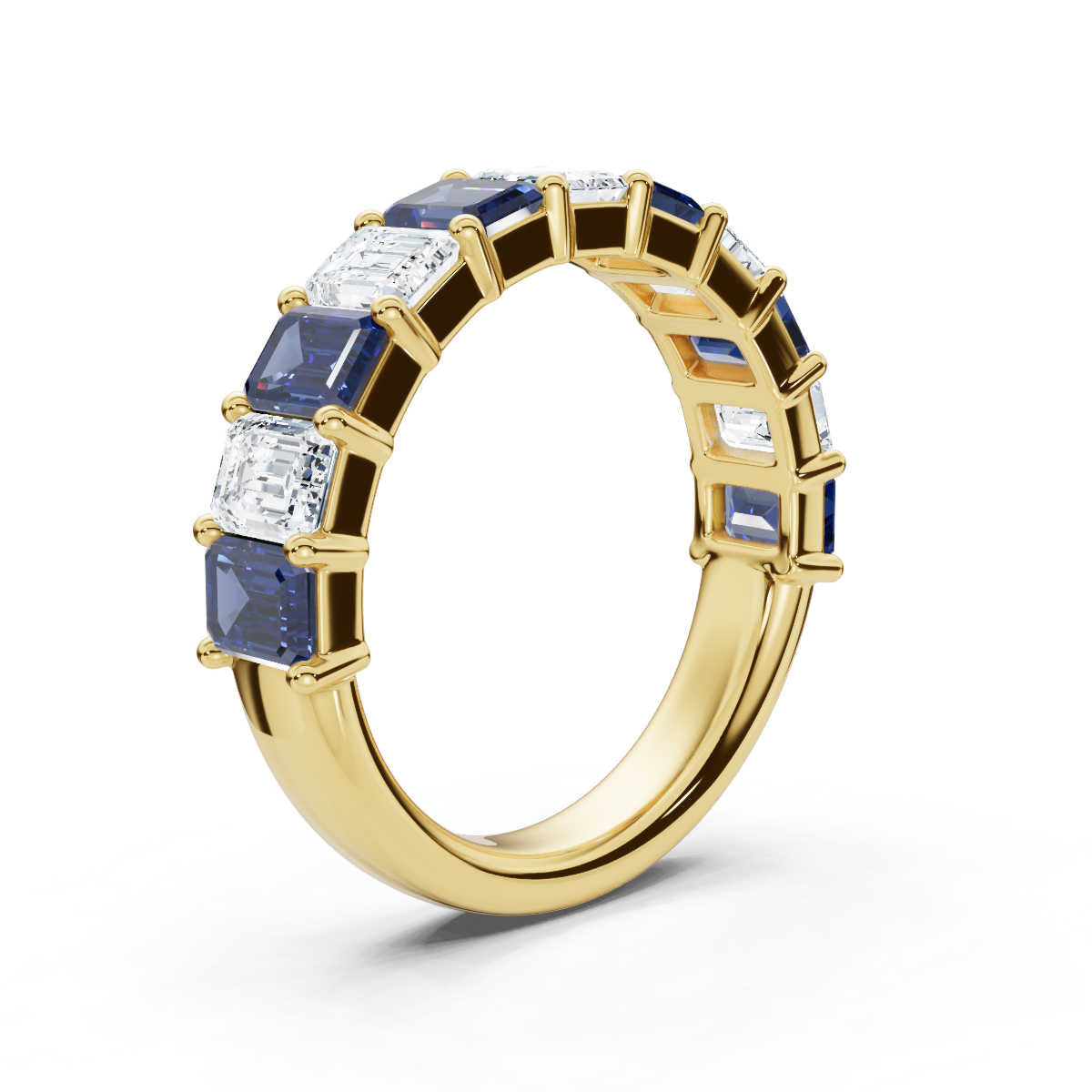 The Paradigm Band: 2.20 CTW Alternating White & Blue Emerald-Cut Lab-Grown Diamond Ring in 14K-18K Yellow Gold