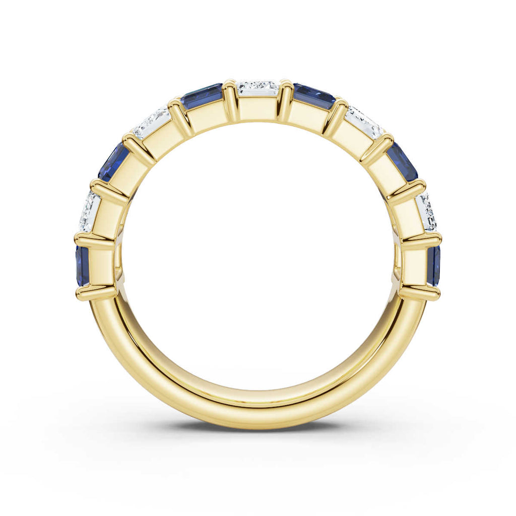 The Paradigm Band: 2.20 CTW Alternating White & Blue Emerald-Cut Lab-Grown Diamond Ring in 14K-18K Yellow Gold