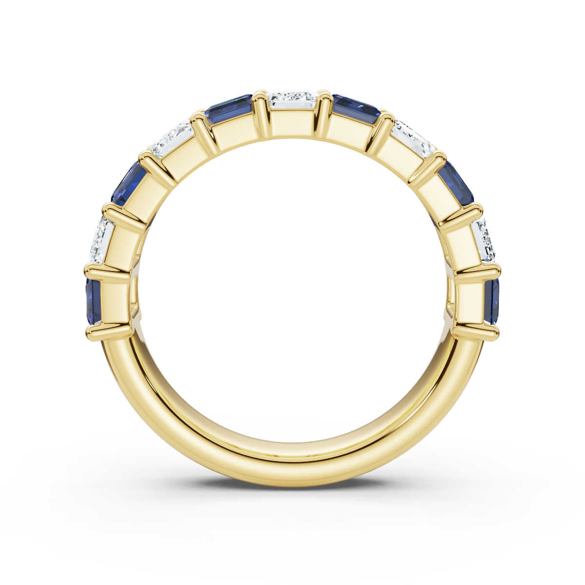 The Paradigm Band: 2.20 CTW Alternating White & Blue Emerald-Cut Lab-Grown Diamond Ring in 14K-18K Yellow Gold