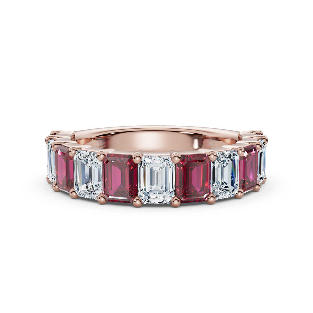The Paradigm Band: Alternating Pink & White Emerald-Cut Diamond Ring in 14K Rose Gold